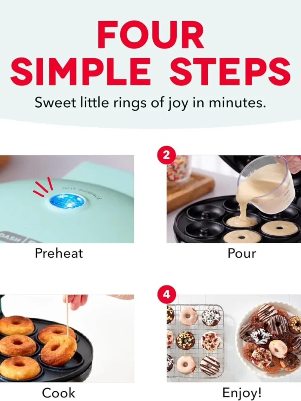 Dash Express Mini Donut Maker, 7 Donuts, Aqua | Electric Doughnut Machine for Ki